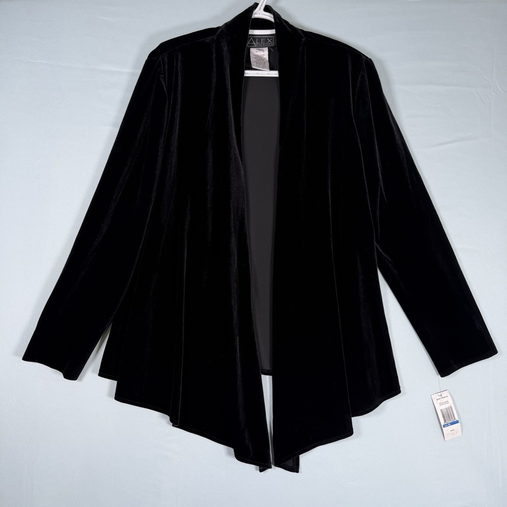 Alex Evenings Size-XL Womens Black Velvet Dressy Blazer Open Front Jacket